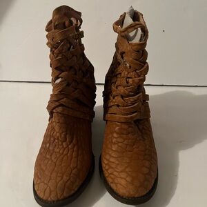 free people pebbled leather woven boho boot 
size 39